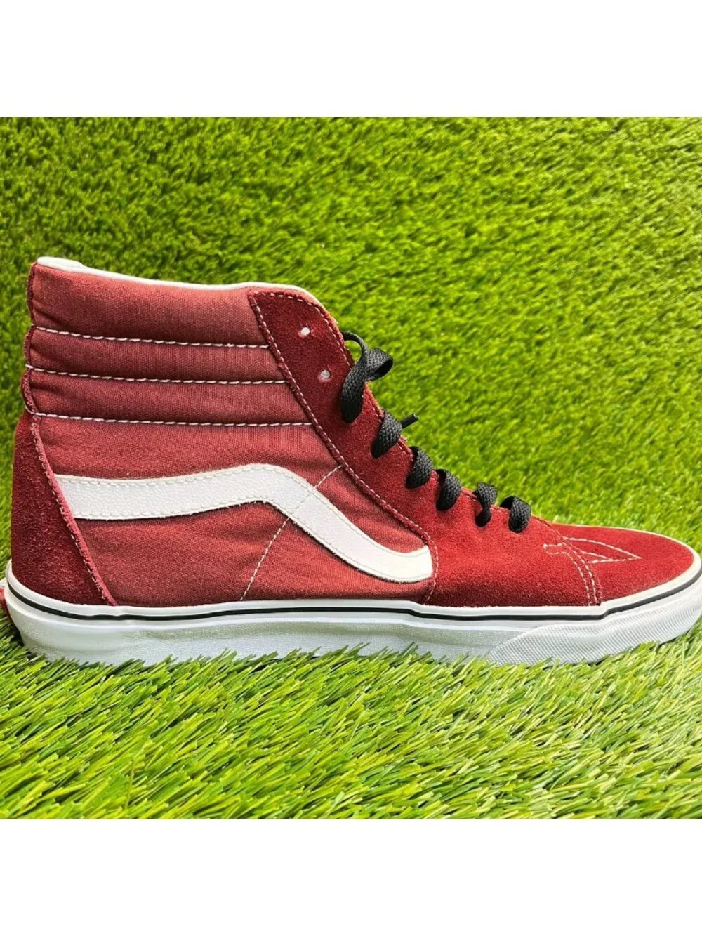 Vans Sk8-Hi Mens Size 11 Maroon White Black Athletic Skateboard Shoes Sneakers